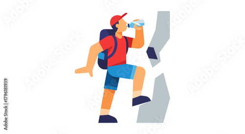 A Person Climbing a Mountain, Drinking Water While Pursuing Outdoor Activities