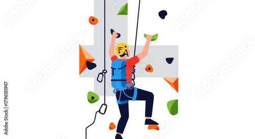 A Person Climbing a Climbing Wall in a Colorful and Dynamic Illustration