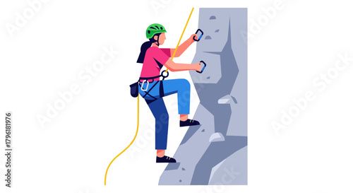 A Person Climbing A Rock Wall With Safety Gear For An Outdoor Adventure