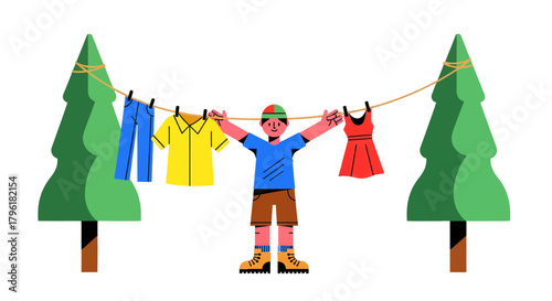 A Person Hanging Clothes Outdoors, Symbolizing Simplicity and The Natural World