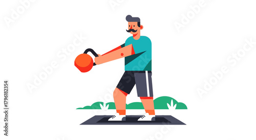 A Person Performing Exercise Lifting a Kettlebell in a Minimalist Vector Style
