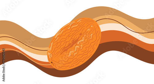 Abstract Composition Featuring Textured Orange Pod Amidst Wavy Earth-Toned Forms