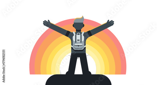 A Person Stands With Open Arms Before a Colorful Sunset, Celebrating the Freedom