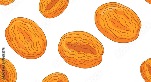 Abstract Dried Apricots on Black Background, Artistic Display, Seamless Texture Design