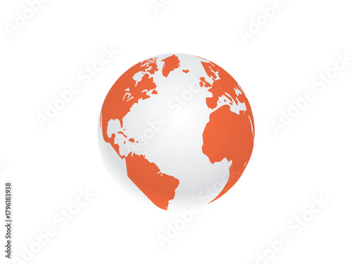 globe with orange continents on a white background in a digital rendering