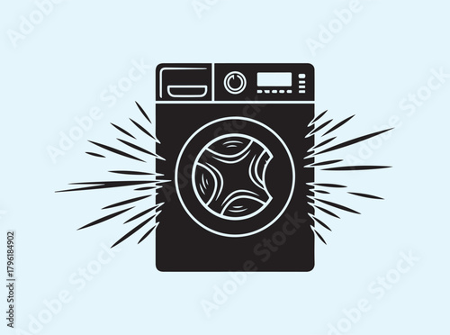 Washing Machine Silhouette in Fast Spin Cycle with Motion Streaks
