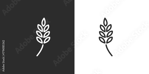 Wheat stalk icons in black and white representing agriculture and organic food design elements and symbols