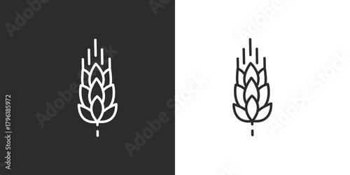 wheat stalk line drawings one on black background and one on white background side by side