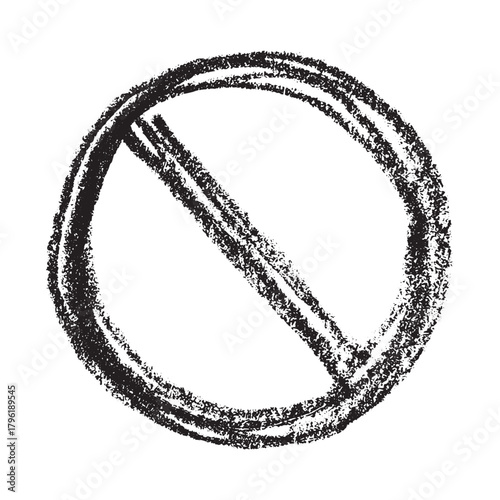 Hand drawn prohibition sign No entry symbol Black circle with cross line clipart in doodle style Ban Restriction Forbidden stop Single element for print, web, design