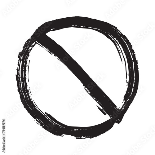 Hand drawn prohibition sign No entry symbol Black circle with cross line clipart in doodle style Ban Restriction Forbidden stop Single element for print, web, design
