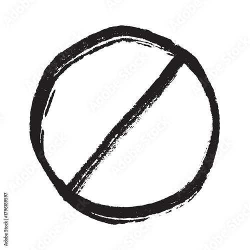 Hand drawn prohibition sign No entry symbol Black circle with cross line clipart in doodle style Ban Restriction Forbidden stop Single element for print, web, design