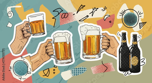 Animated and playful beer illustrations for a modern celebratory backdrop design