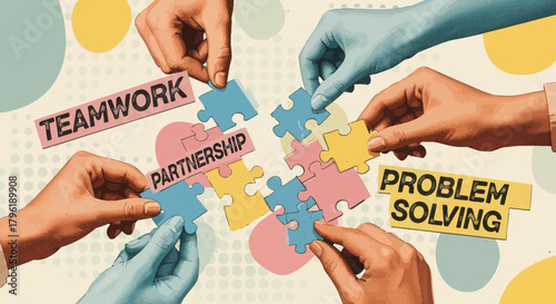 Collaborative teamwork and strategic partnership concept, building a puzzle together