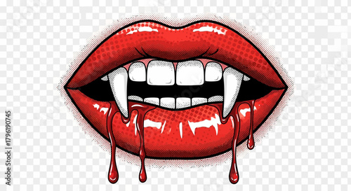 Vampire lips with blood dripping, horror themed vector illustration