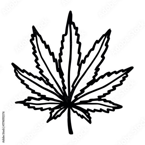 Hand drawn cannabis leaf Medicine marijuana Hemp leaves clipart in doodle style Single element for print, web, design, decor