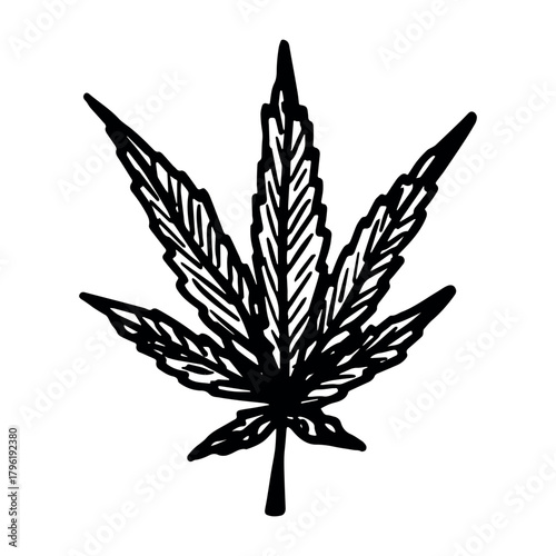 Hand drawn cannabis leaf Medicine marijuana Hemp leaves clipart in doodle style Single element for print, web, design, decor