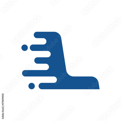 A blue stylized letter L logo with a speed or fluid effect, featuring trailing dots and shapes.