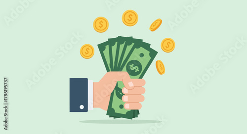 Handful of cash and coins representing financial gain and wealth