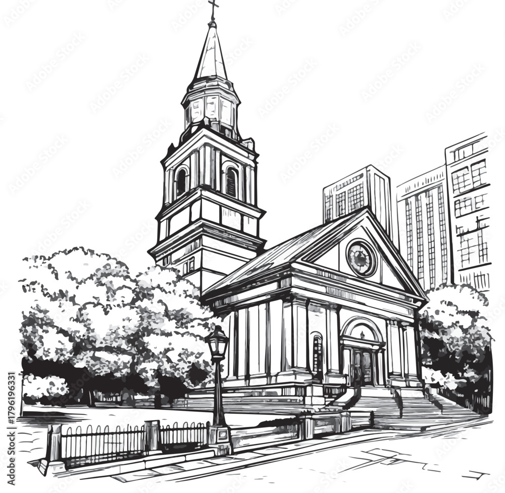 Obraz premium black and white, city church