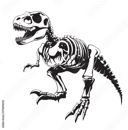 black and white, t rex skeleton