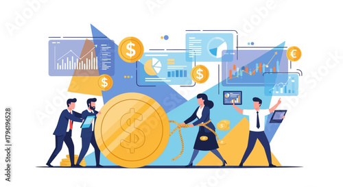 Business finance and investment concept, teamwork in financial growth and economic progress illustration