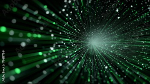 Abstract green technology background of futuristic data network. dynamic communication stream moving through tunnel with immense speed