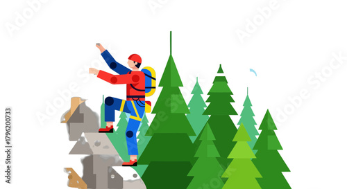 Adventurer Ascends Challenging Terrain Amongst Forest Trees Under Celestial Illumination