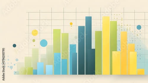 Colorful bar chart visually represents business growth statistics against a gridded background