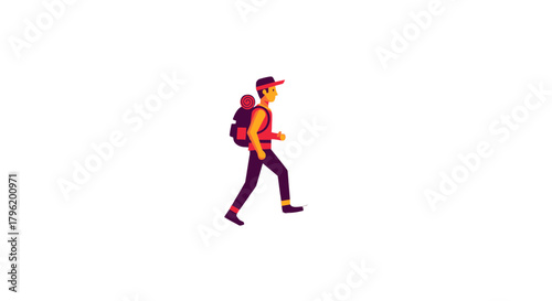 Adventurer Silhouette Hiking With Backpack Isolated Against A Black Background