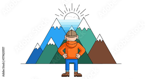 Adventurer Staring Into The Horizon With Majestic Mountainous Landscape Displayed