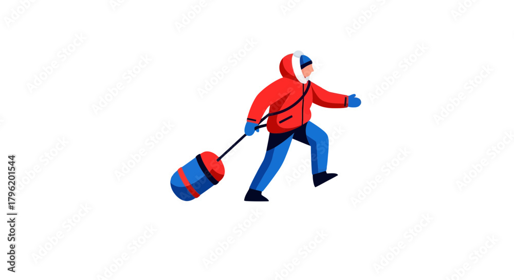 Obraz premium Adventurer Walking With a Colorful Bag Isolated in The Black Depicting a Journey