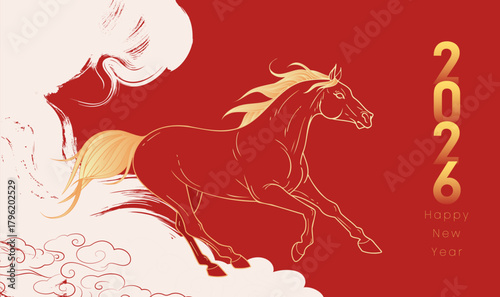 Chinese style banner Year of the Horse Spring Festival celebration illustration