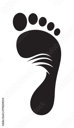 Footprint silhouette vector, minimalist black foot icon with curved lines — stock vector