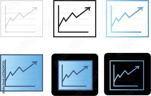 Minimalist line graph icons representing upward trend and growth, presented in various styles