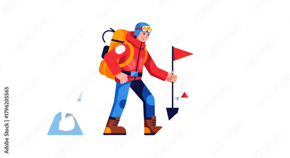 Fototapeta premium Adventurous Climber Ascends Towards a Peak, Illustrating Dedication and Adventure
