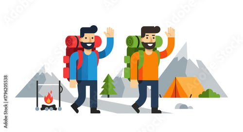 Adventurous Dudes Hiking And Camping Amidst Majestic Mountain Landscapes