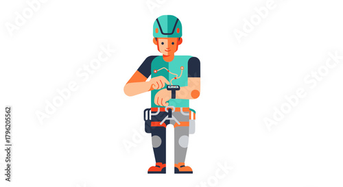 Adventurous Climber Checking Smartwatch Displays Digital Data on Black Background