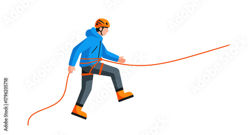 Adventurous Climber Navigating Challenging Terrain with Safety Gear on Black Background
