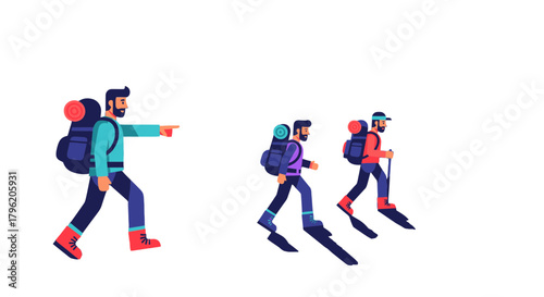 Adventurous Explorers Embarking Journey Into The Wilderness, Leading A Trekking Expedition