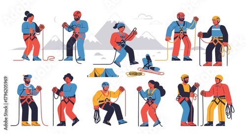 Adventurous Climbers Preparing For A Thrilling Journey On A Mountain Expedition