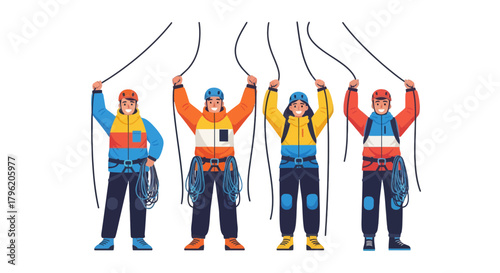 Adventurous Climbers Holding Ropes Against A Black Backdrop Enjoying The Sport