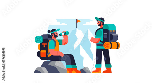 Adventurous Climbers Taking A Break on Mountain Peak with a Clear And Peaceful View