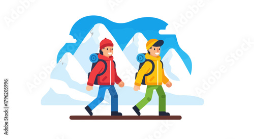 Adventurous Companions Hiking On A Mountain Expedition With Majestic Scenery Backdrop