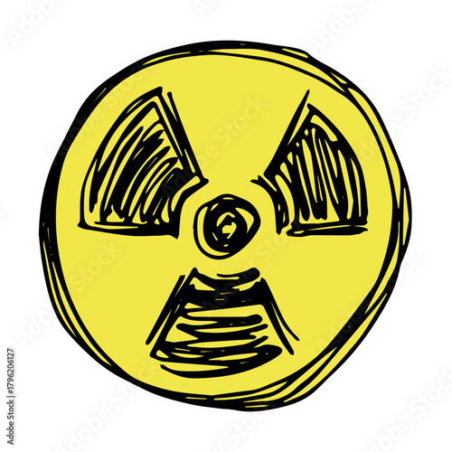 Hand drawn radiation sign Nuclear radiation hazard symbol Radioactive danger warning sign clipart in doodle style Nuclear safety Radioactive waste Single element for print, web, design, decor