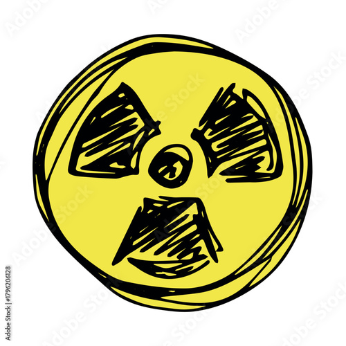 Hand drawn radiation sign Nuclear radiation hazard symbol Radioactive danger warning sign clipart in doodle style Nuclear safety Radioactive waste Single element for print, web, design, decor