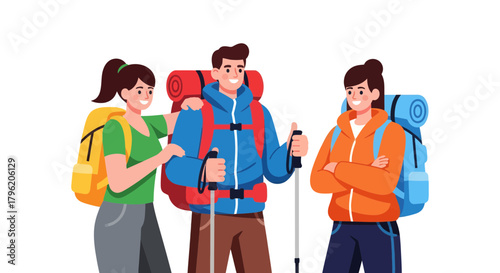 Adventurous Friends Hiking Together, Enjoying The Great Outdoor Experience Always