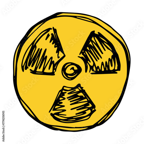 Hand drawn radiation sign Nuclear radiation hazard symbol Radioactive danger warning sign clipart in doodle style Nuclear safety Radioactive waste Single element for print, web, design, decor