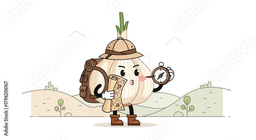 Adventurous Garlic Explorers Journey Into The Unknown Lands With Compass and Map