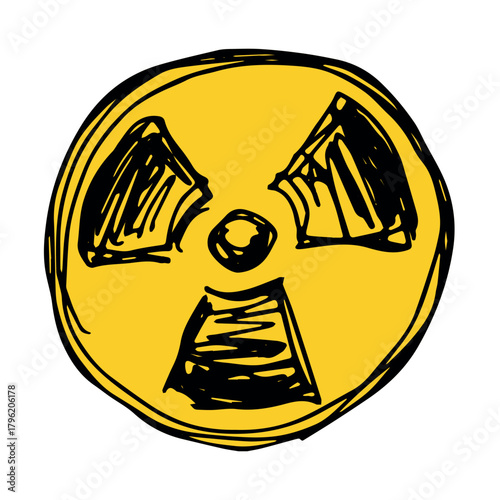 Hand drawn radiation sign Nuclear radiation hazard symbol Radioactive danger warning sign clipart in doodle style Nuclear safety Radioactive waste Single element for print, web, design, decor