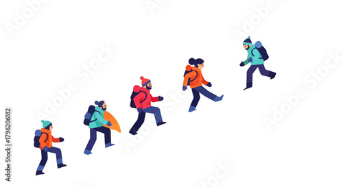 Adventurous Group Ascending A Dark Slope, Highlighting Determination And The Ascent